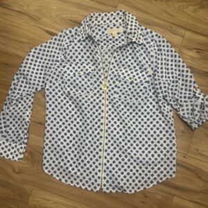 Michael Kors zipper front blue and white top women’s large